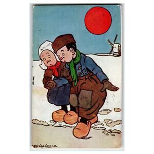 1905 Raphael Tuck Oilette "Little Hollanders" G. E. Shepheard Dutch Kids Winter